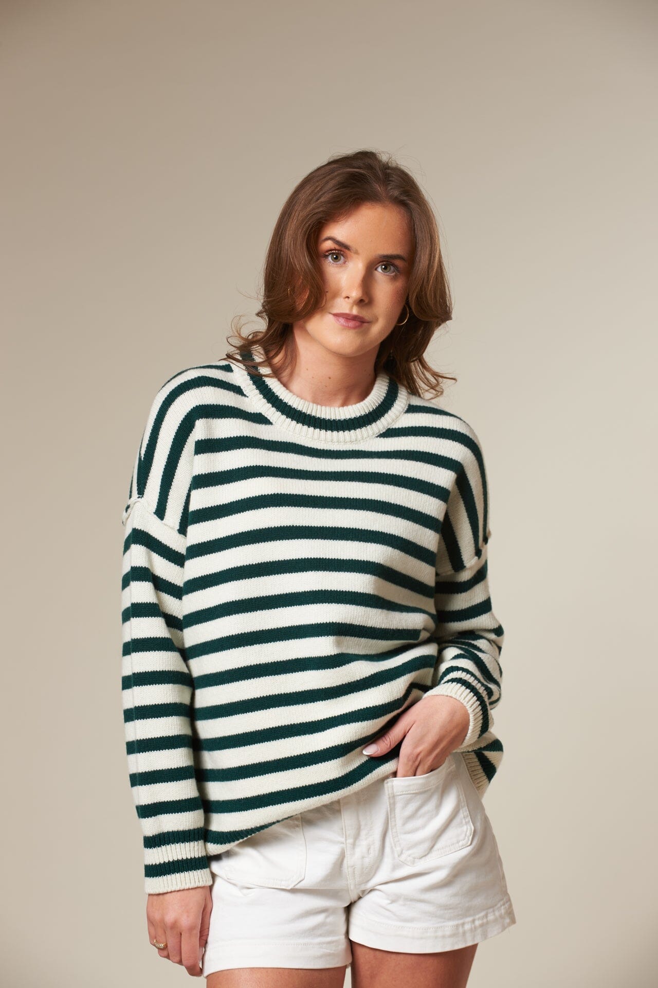 ArnieSays: KAYNE Stripe Offwhite/Ivy Green Genser
