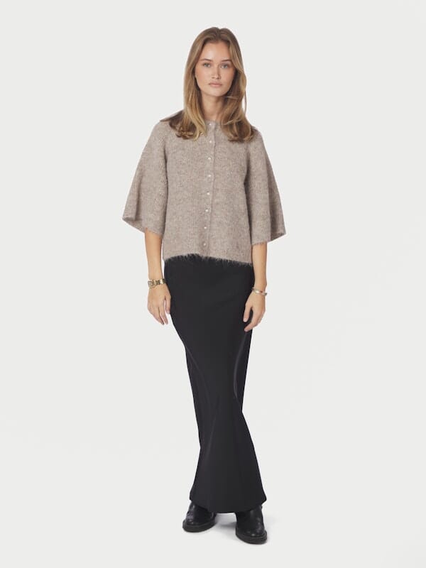 Neo Noir Amaya Fluffy Knit Cardigan Beige Melange Genser