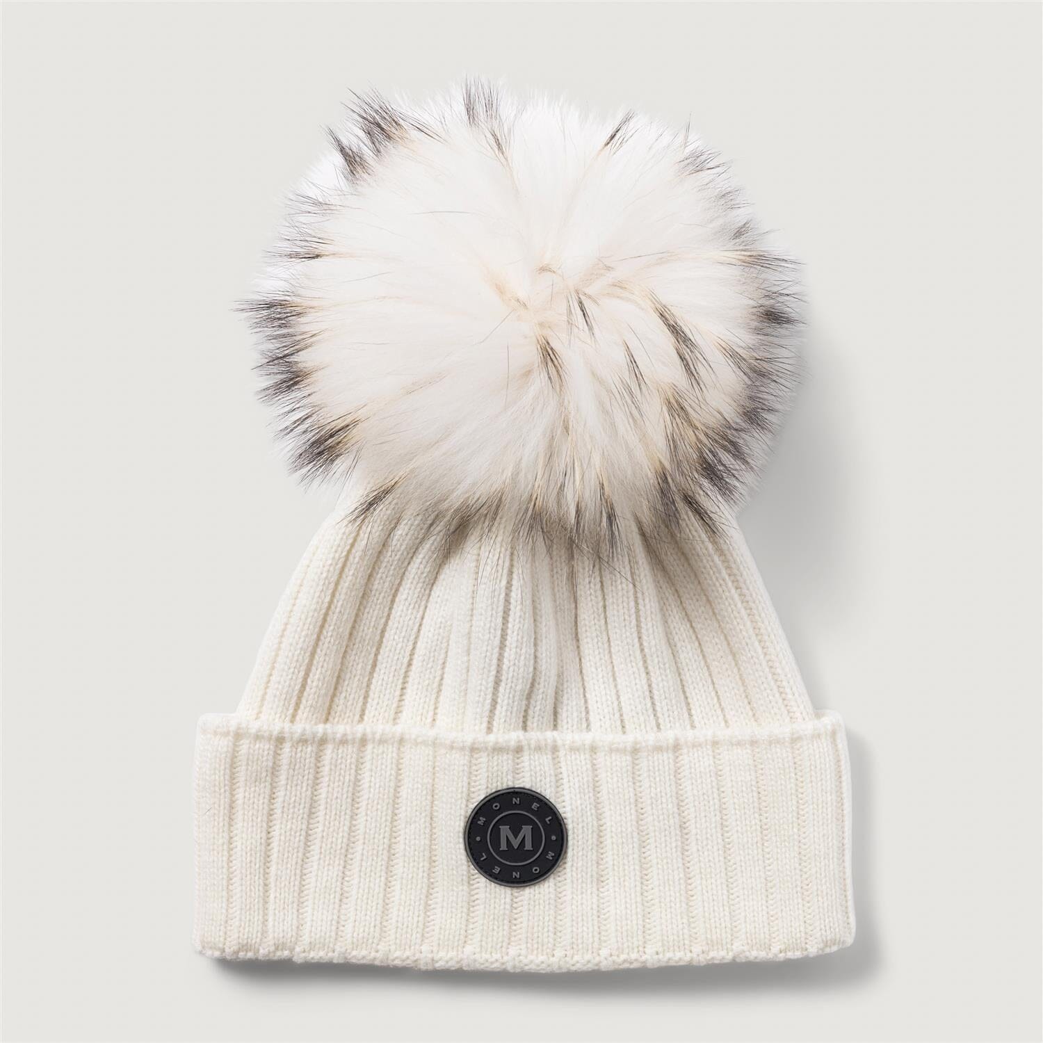 Monel St. Moritz Beanie w/Fur Pom White Hodeplagg