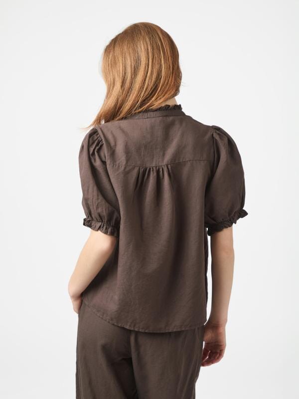 Neo Noir Odesa Linen Blouse Dark Brown Bluse