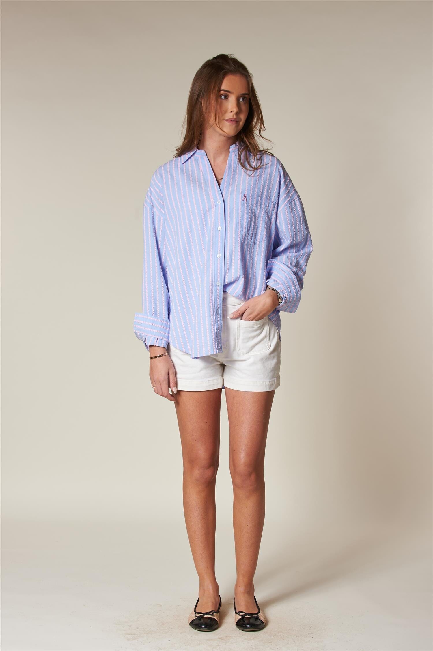 ArnieSays: VENICE Seersucker Butcher Stripe Blue/Pink Skjorte