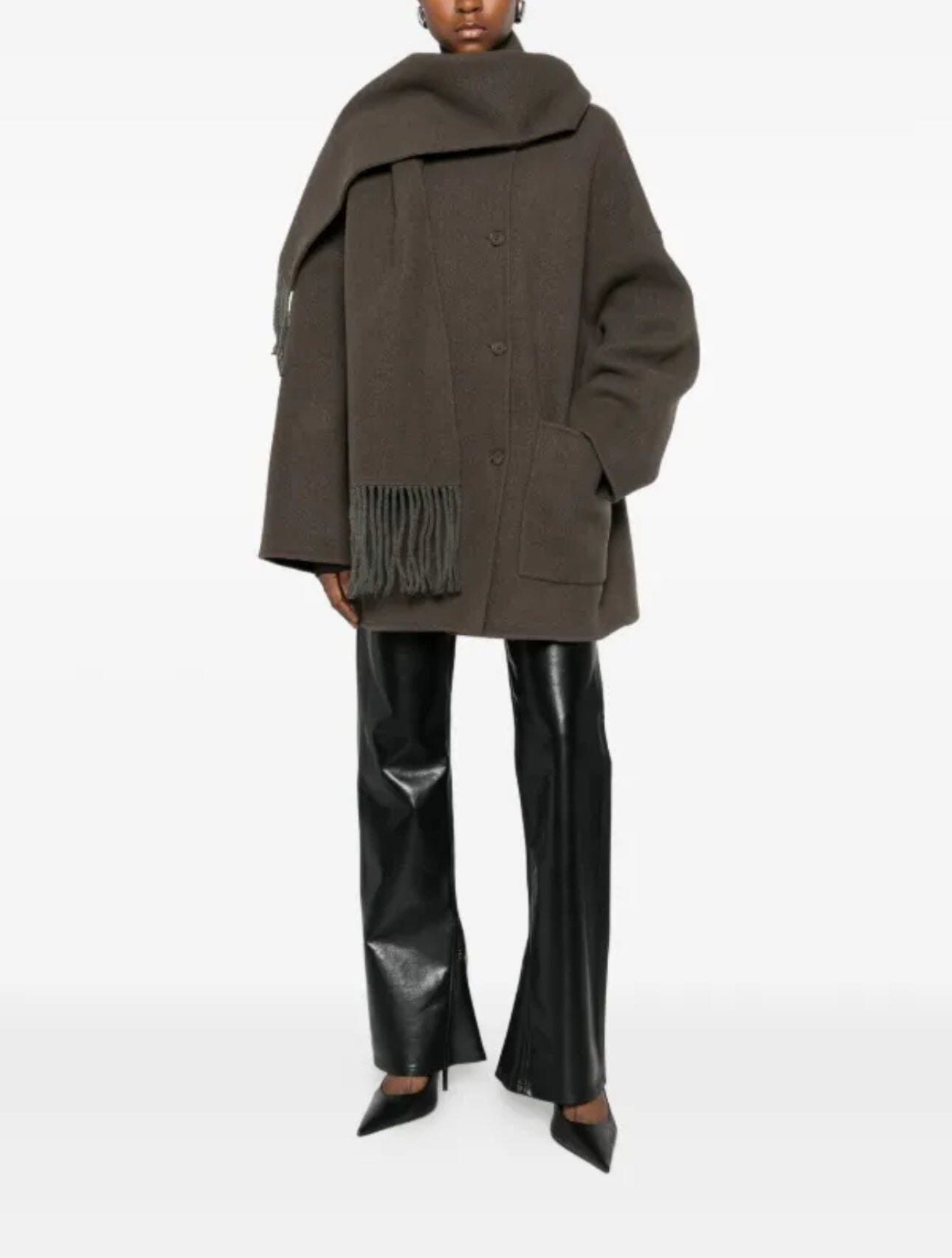 Isabelle Blanche Short Coat With Fringed Scarf Ivy Green Ytterplagg