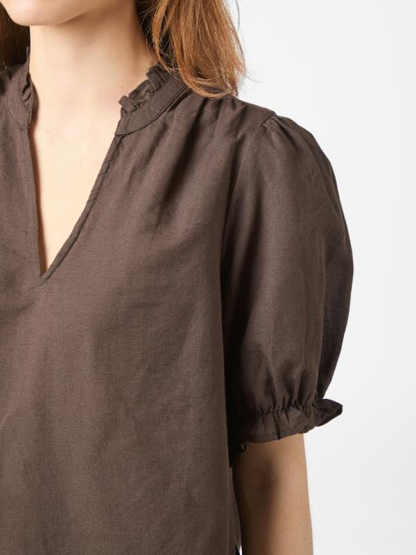 Neo Noir Odesa Linen Blouse Dark Brown Bluse