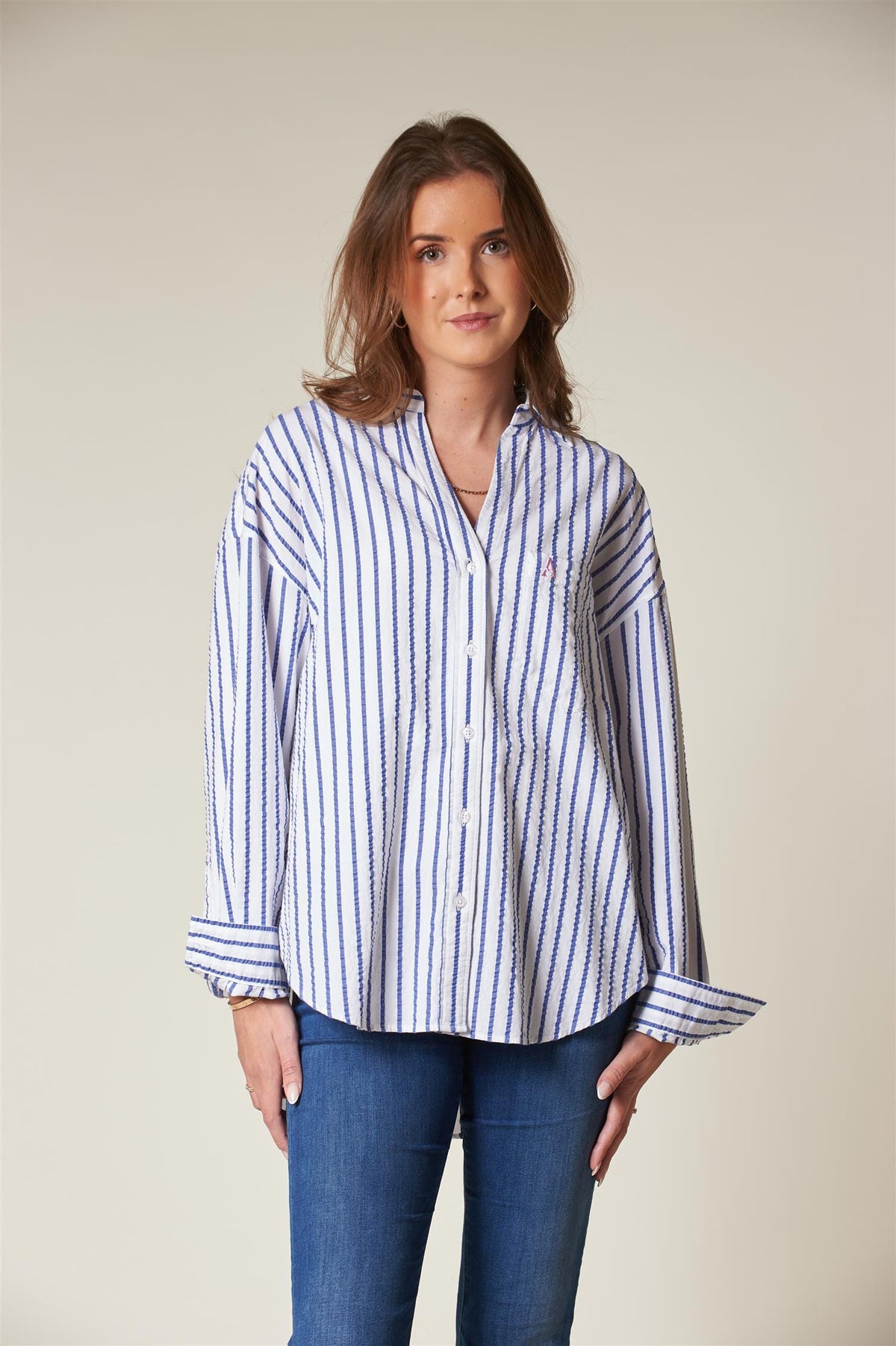 ArnieSays: VENICE Seersucker Butcher Stripe White/Navy Skjorte