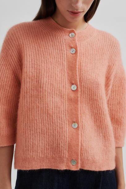 Second Female Andrea Knit Rib Cardigan Coral Haze Genser