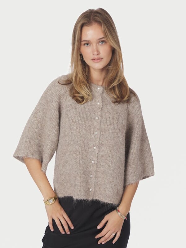 Neo Noir Amaya Fluffy Knit Cardigan Beige Melange Genser