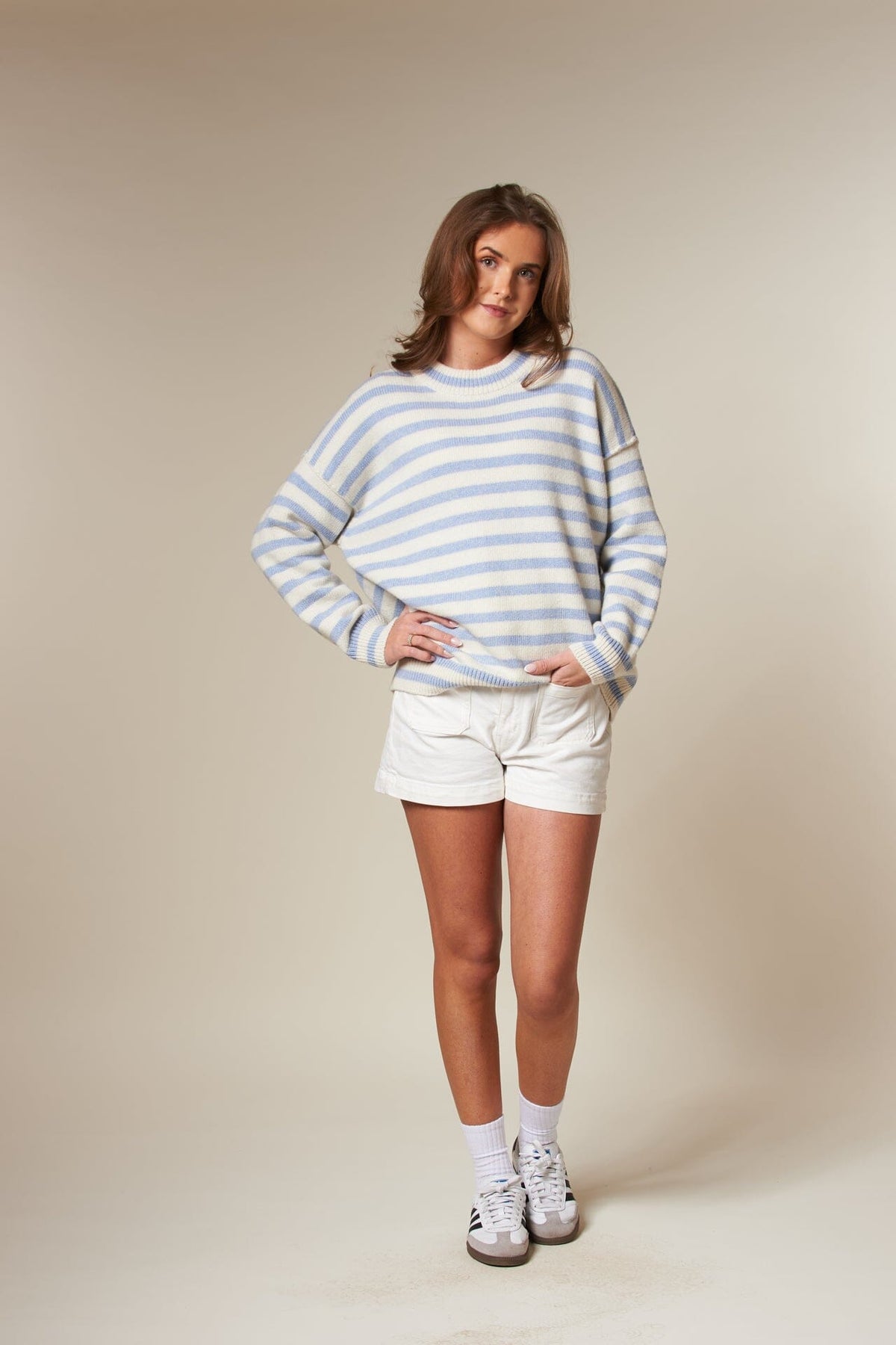 ArnieSays: KAYNE Stripe Offwhite/Lt Blue Genser