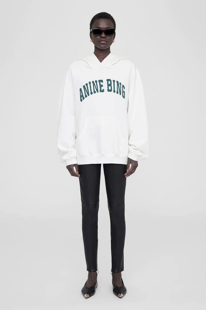 Anine Bing Harvey Sweatshirt Ivory With Dark Sage Genser