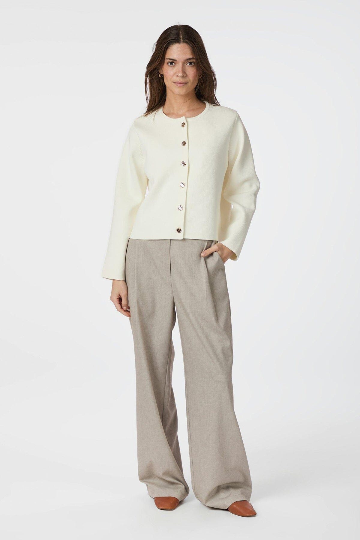 Neo Noir Limi Smooth Knit Cardigan Off White Genser