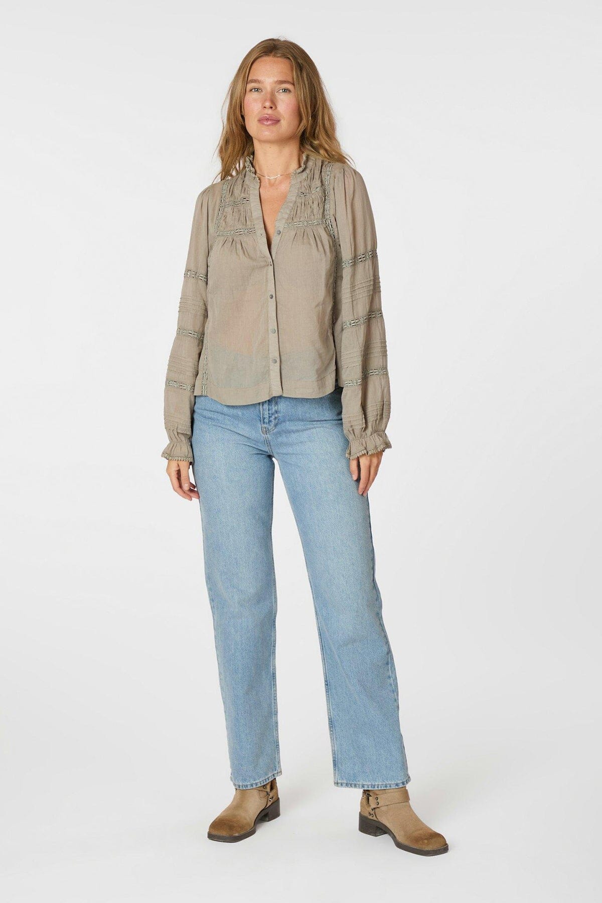 Neo Noir Lyla S Voile Blouse Smoke Green Bluse