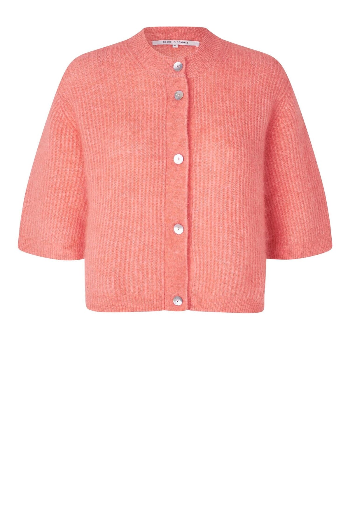 Second Female Andrea Knit Rib Cardigan Coral Haze Genser