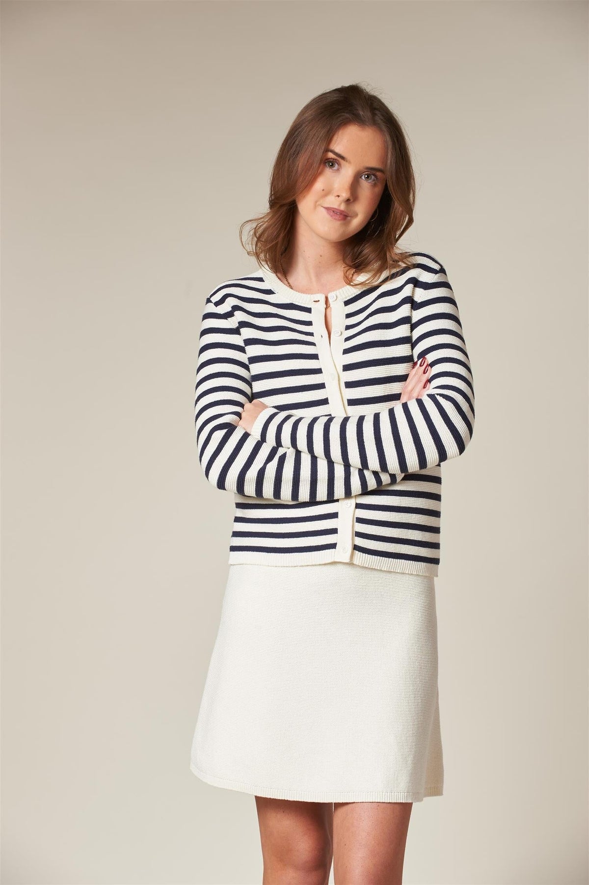 ArnieSays: BELLA Links Stripe Cream/Dk Navy Genser
