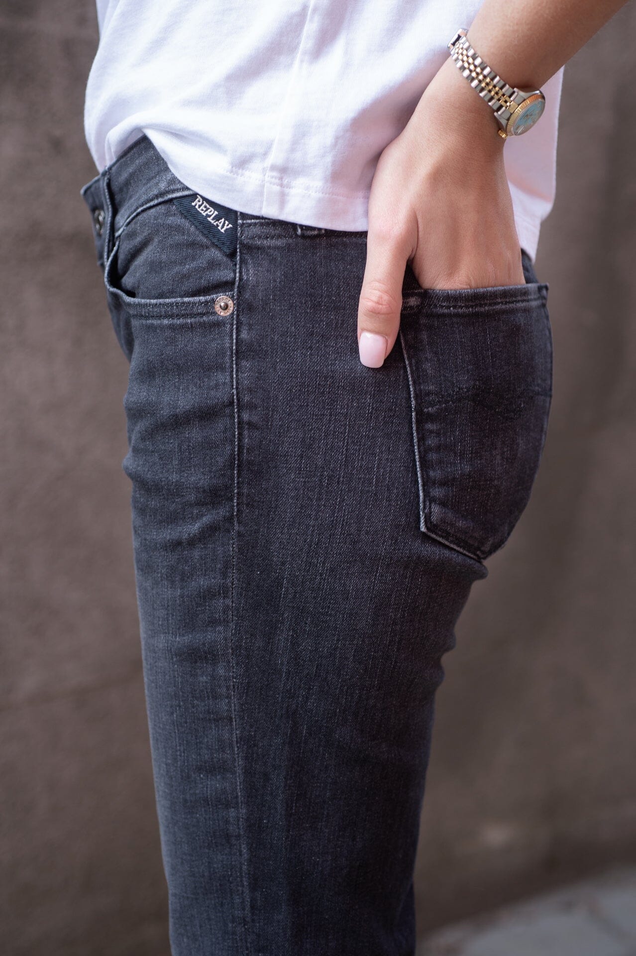 Replay Dame New Luz Bootcut Dk Grey Bukse