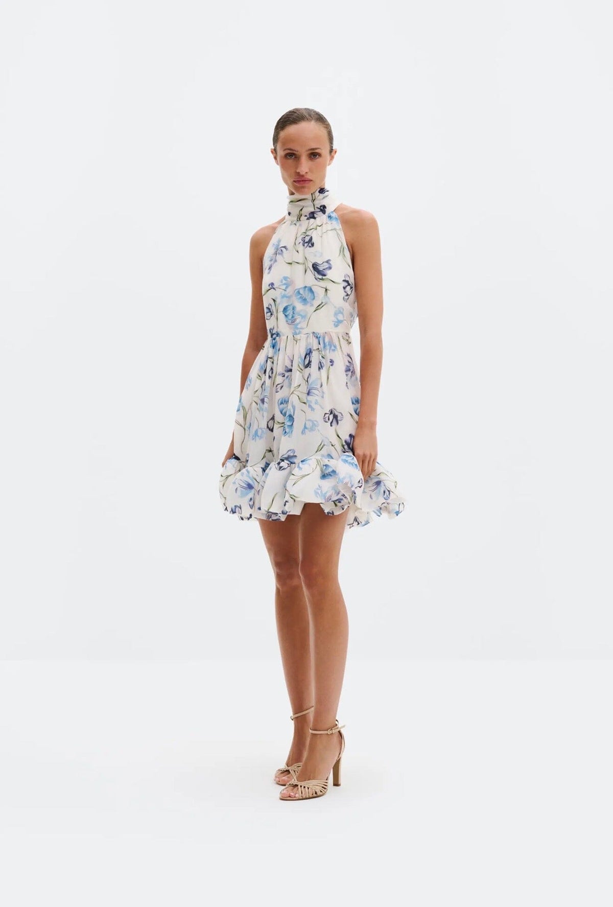Malina Fern Halterneck Ruffled Mini Dress Tulip Blue Kjole