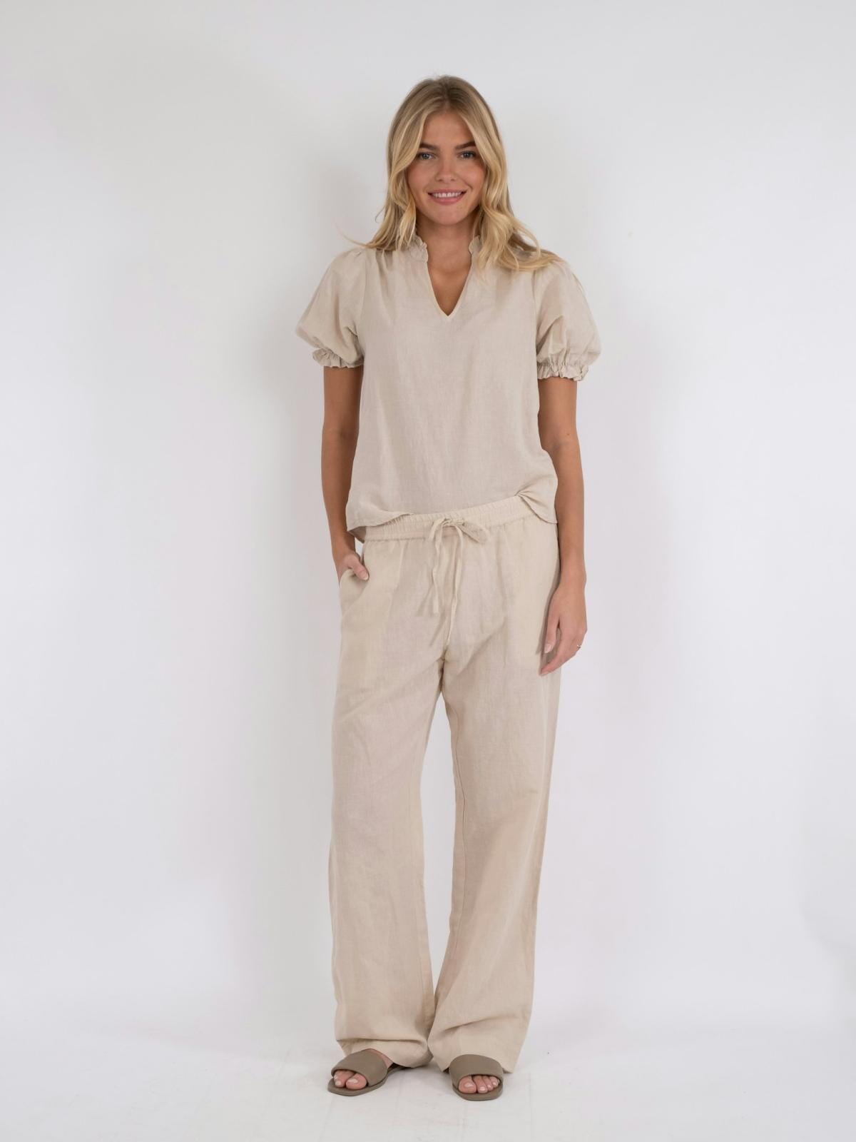 Neo Noir Sonar Linen Pants Sand Bukse