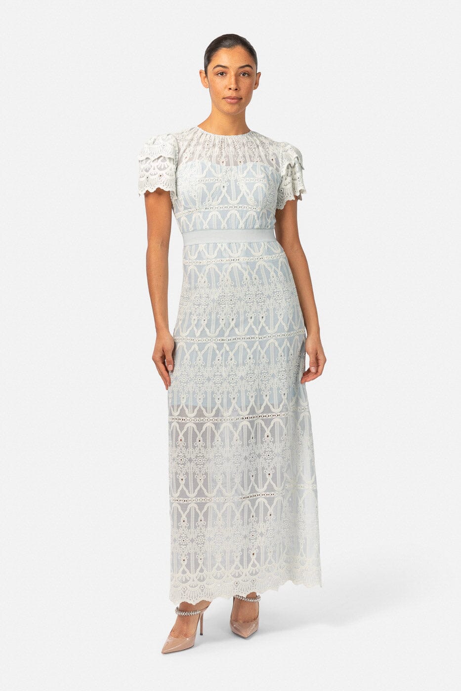 Love Lolina Philine Maxi Dress Blue Embroidery Kjole