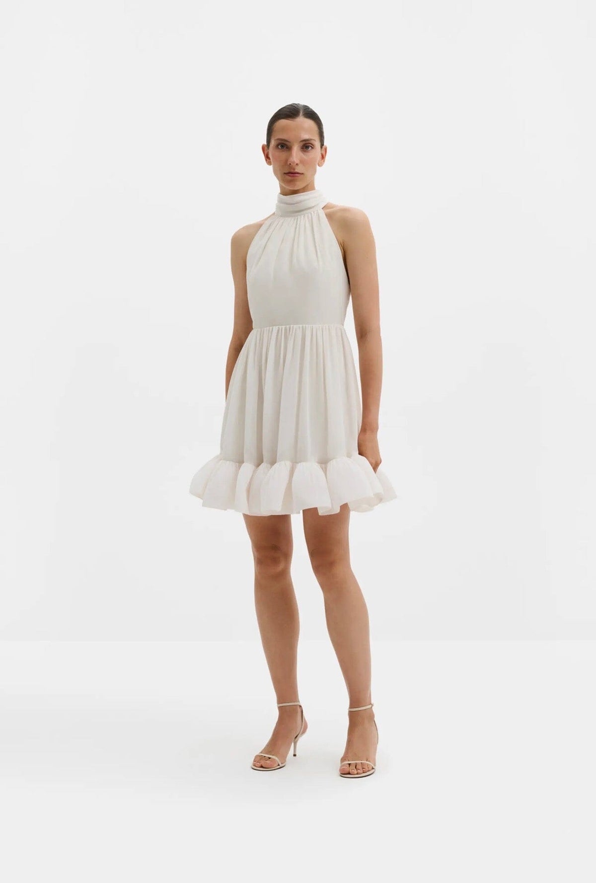 Malina Fern Halterneck Ruffled Mini Dress White Kjole