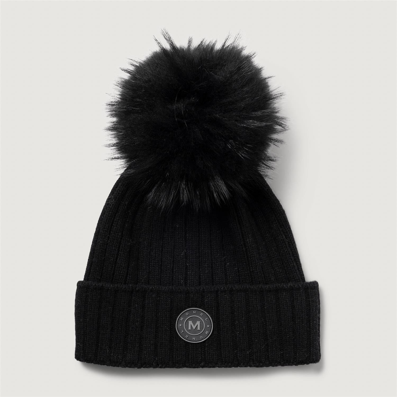 Monel St. Moritz Beanie w/Fur Pom Black Hodeplagg