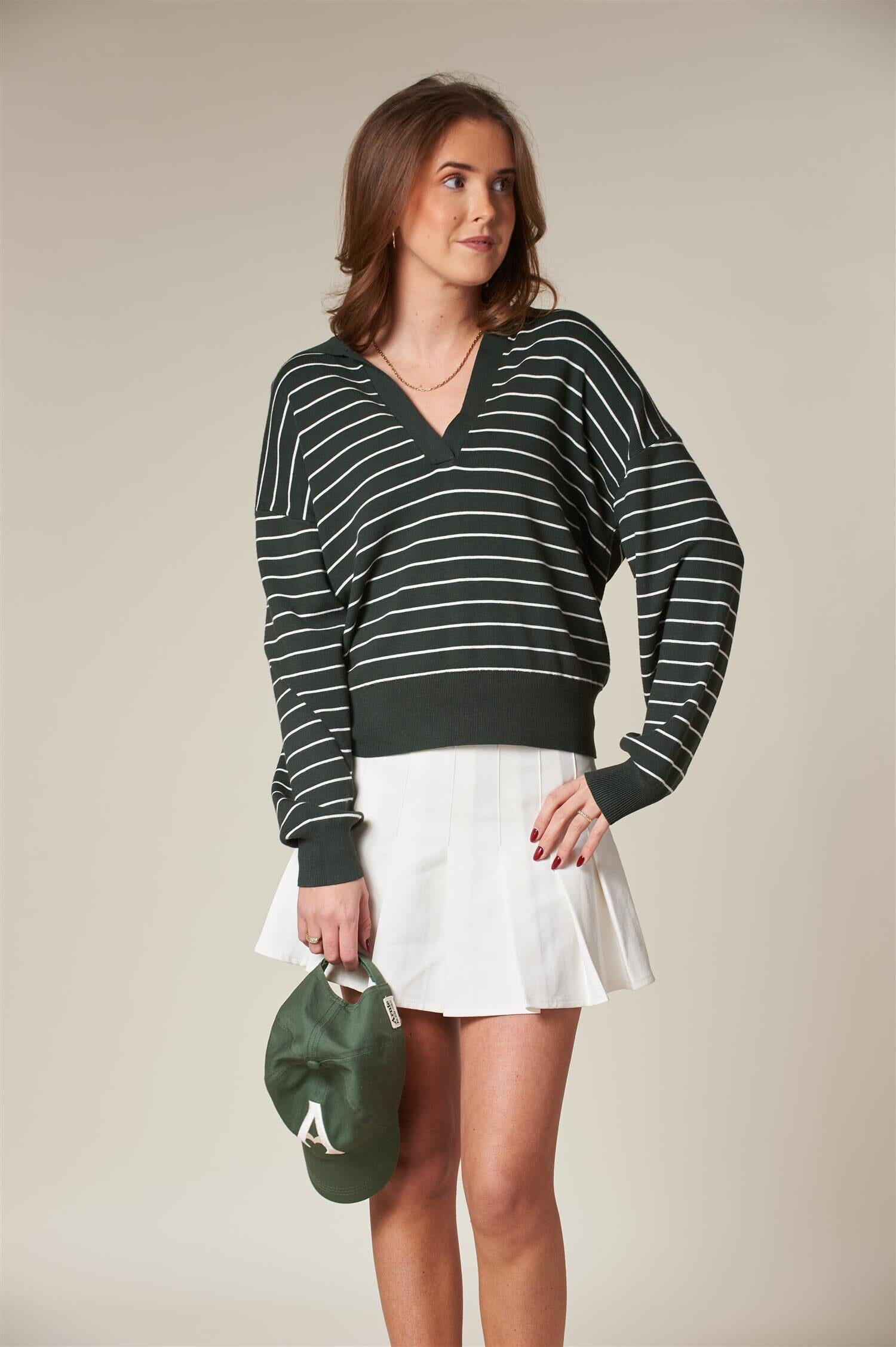 ArnieSays: LES Stripe Dk Green/Offwhite Genser