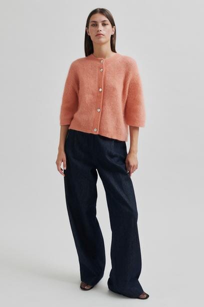 Second Female Andrea Knit Rib Cardigan Coral Haze Genser