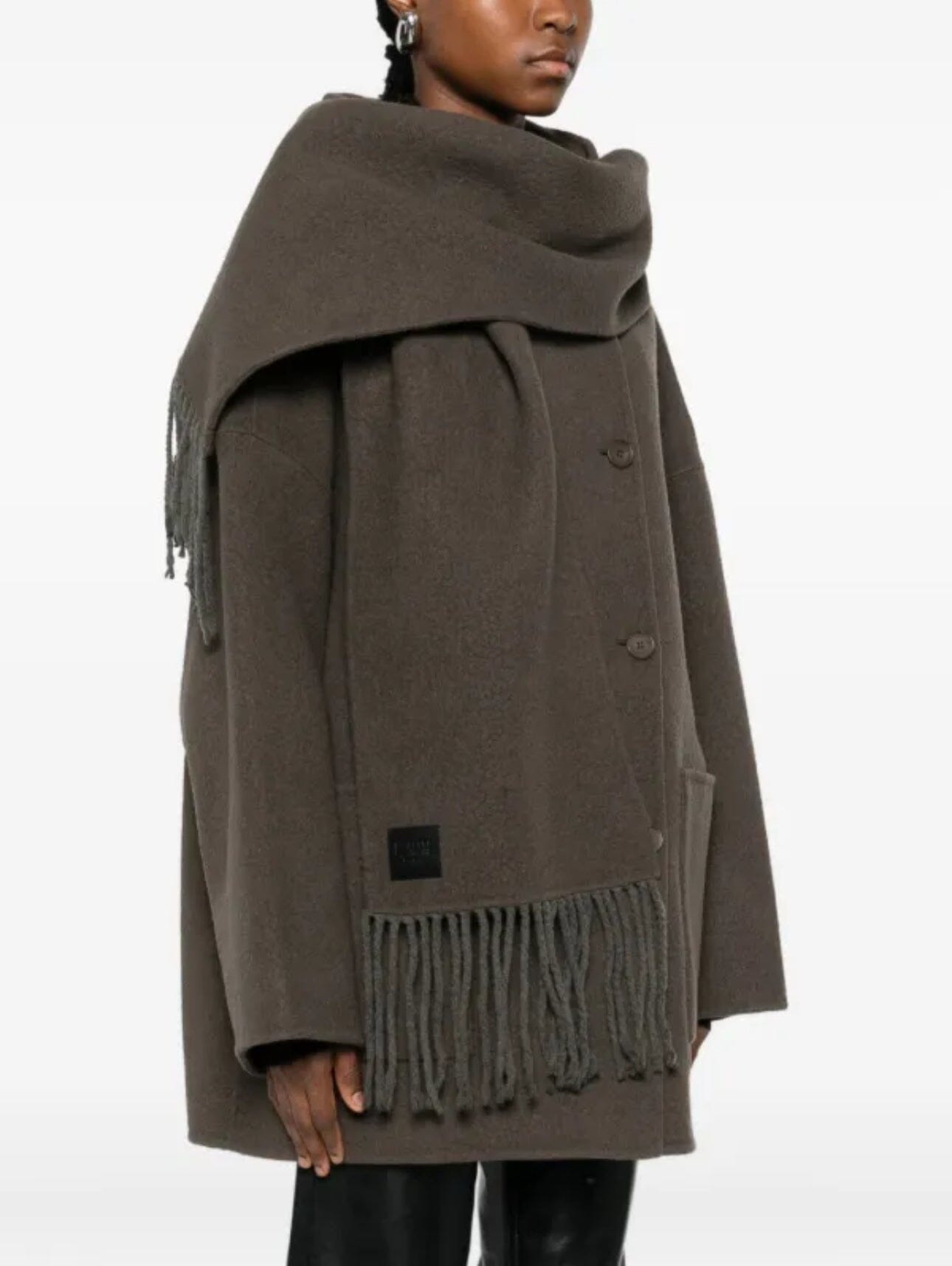 Isabelle Blanche Short Coat With Fringed Scarf Ivy Green Ytterplagg
