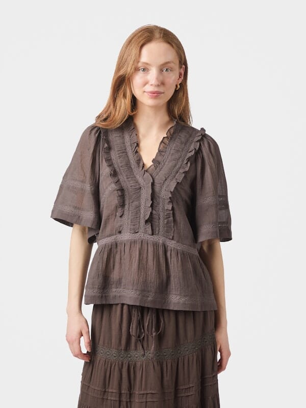 Neo Noir Evienne S Voile Top Dark Brown Topp