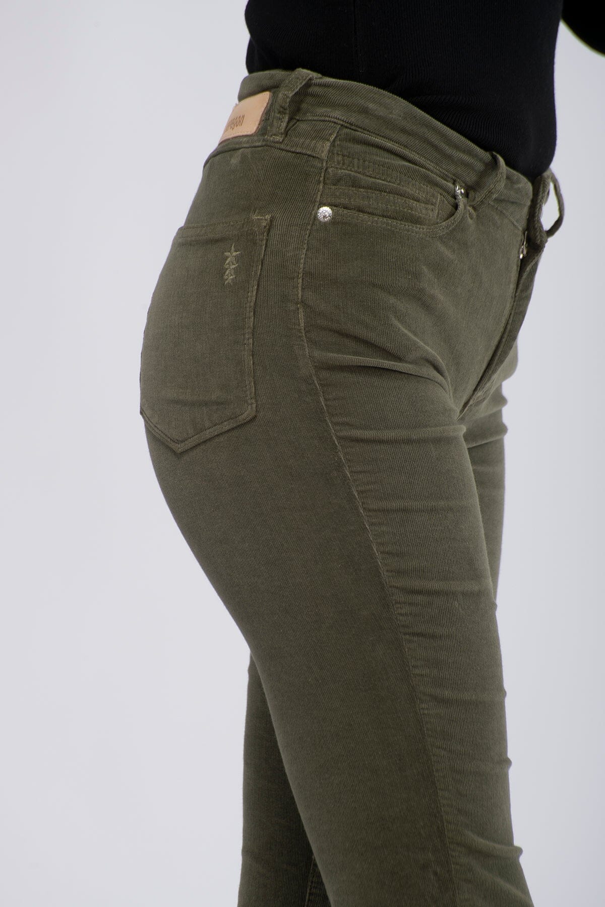 Paragon High Rise Flared Cord Olive Green Bukse