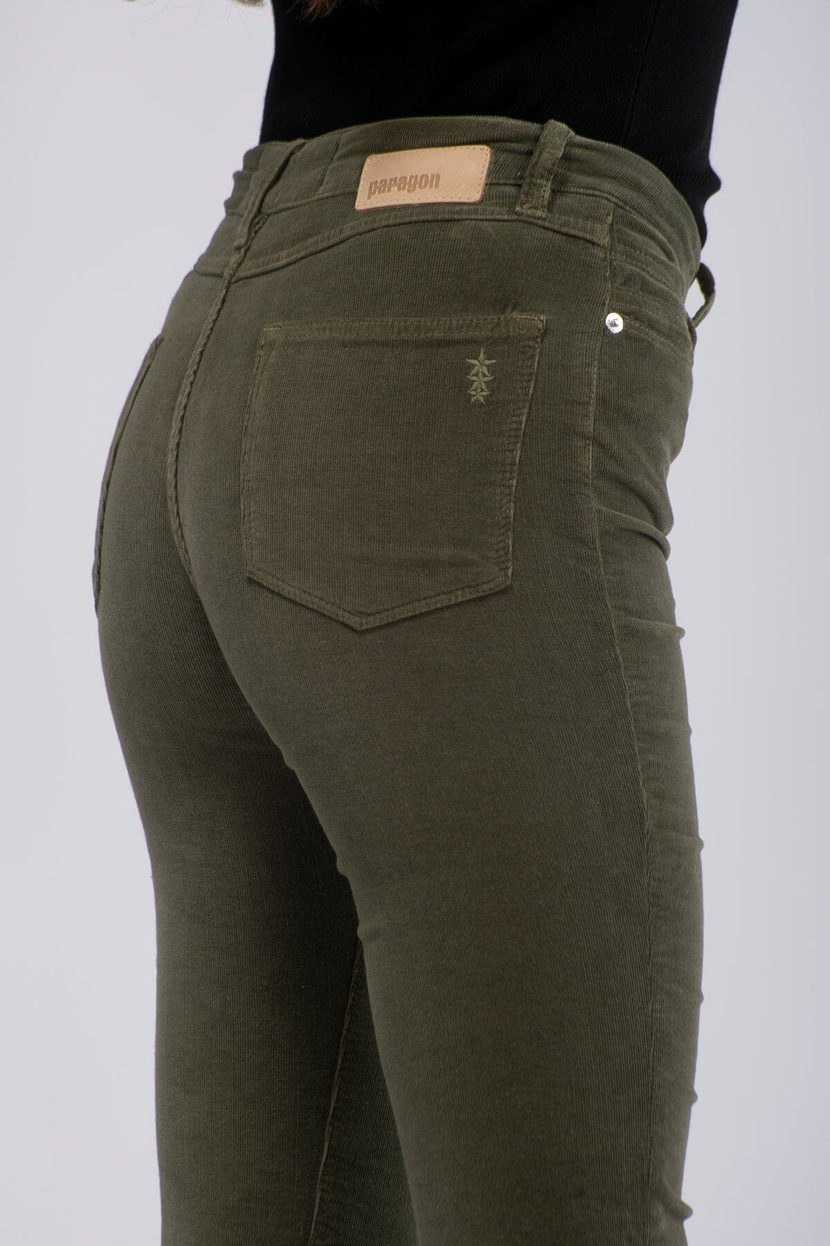 Paragon High Rise Flared Cord Olive Green Bukse