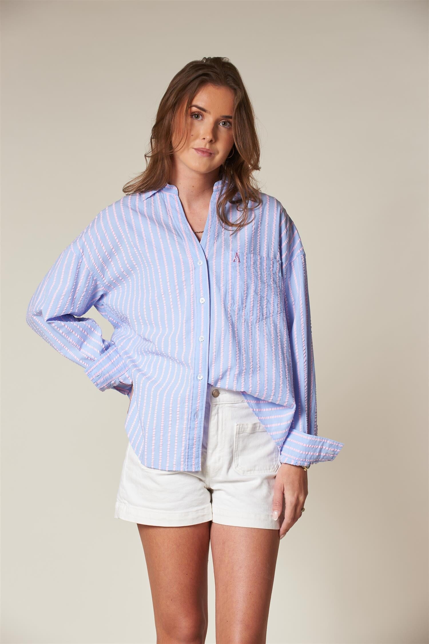 ArnieSays: VENICE Seersucker Butcher Stripe Blue/Pink Skjorte