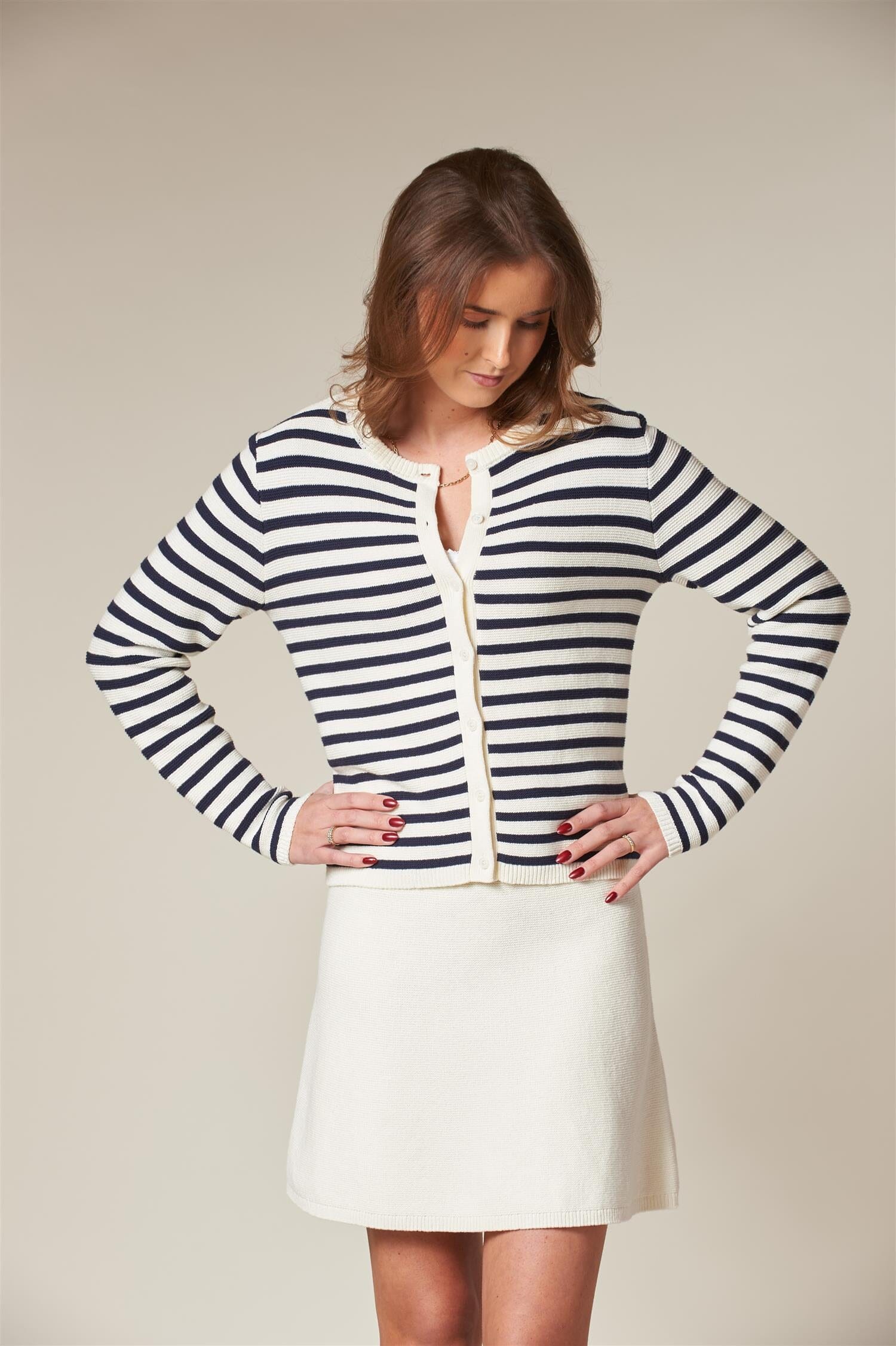 ArnieSays: BELLA Links Stripe Cream/Dk Navy Genser