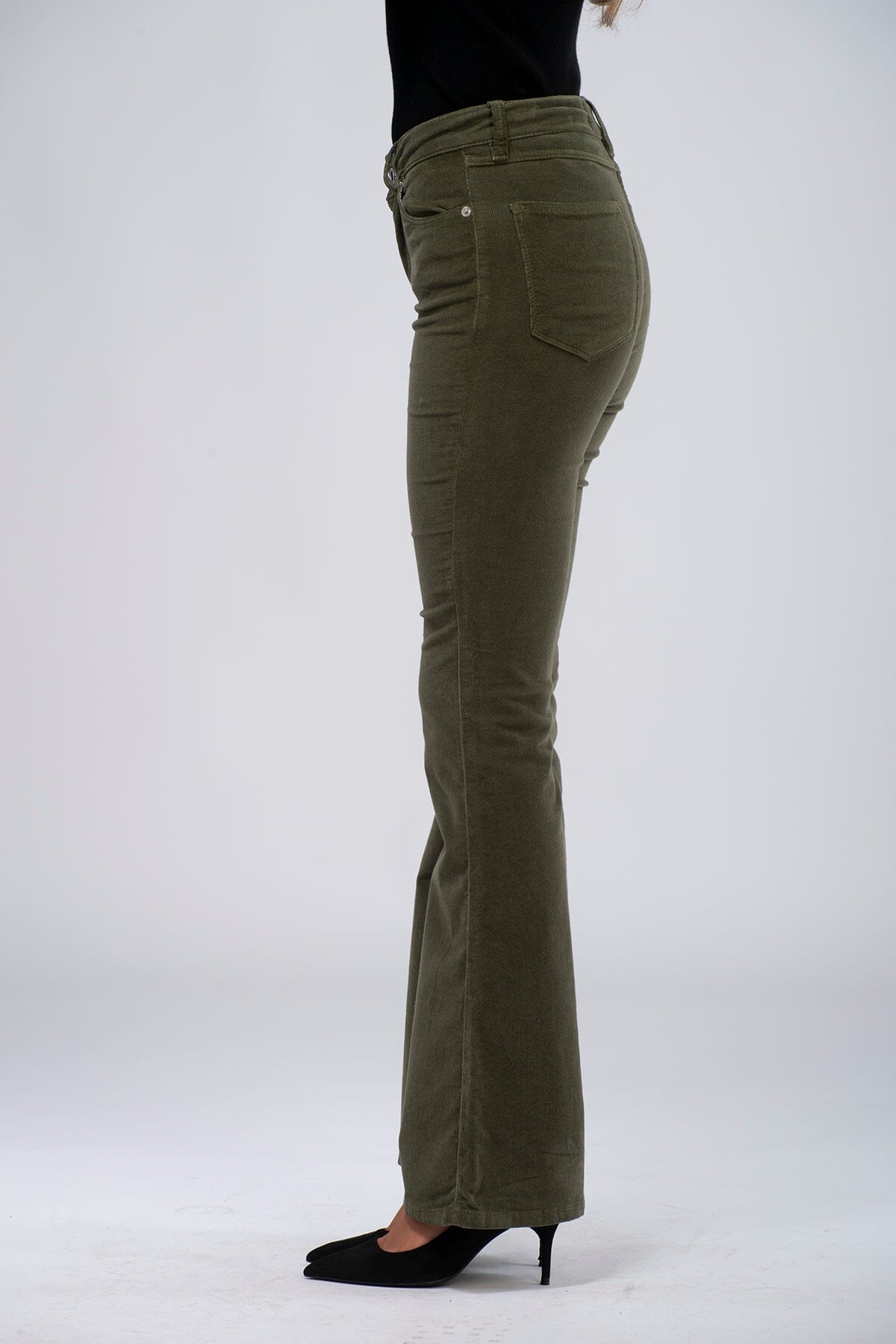 Paragon High Rise Flared Cord Olive Green Bukse