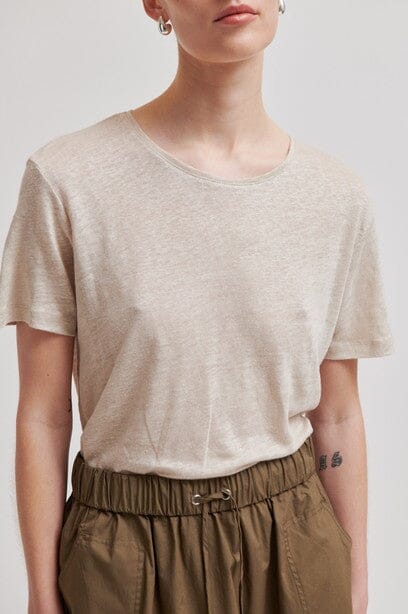Second Female Peony O-Neck New Tee Plaza Taupe Topp