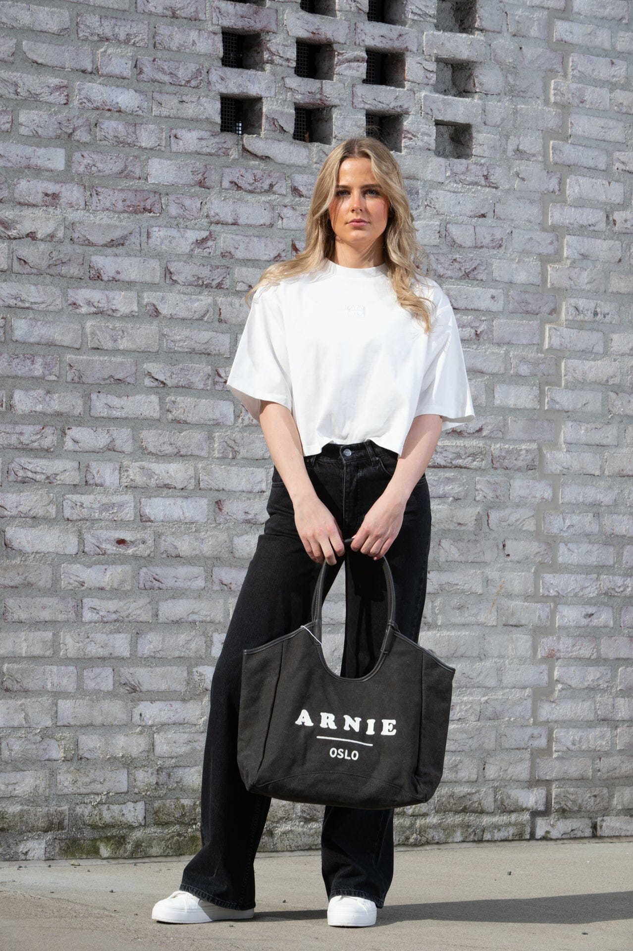 Anine Bing Myers Cropped Tee Framed Monogram Ivory T-shirt