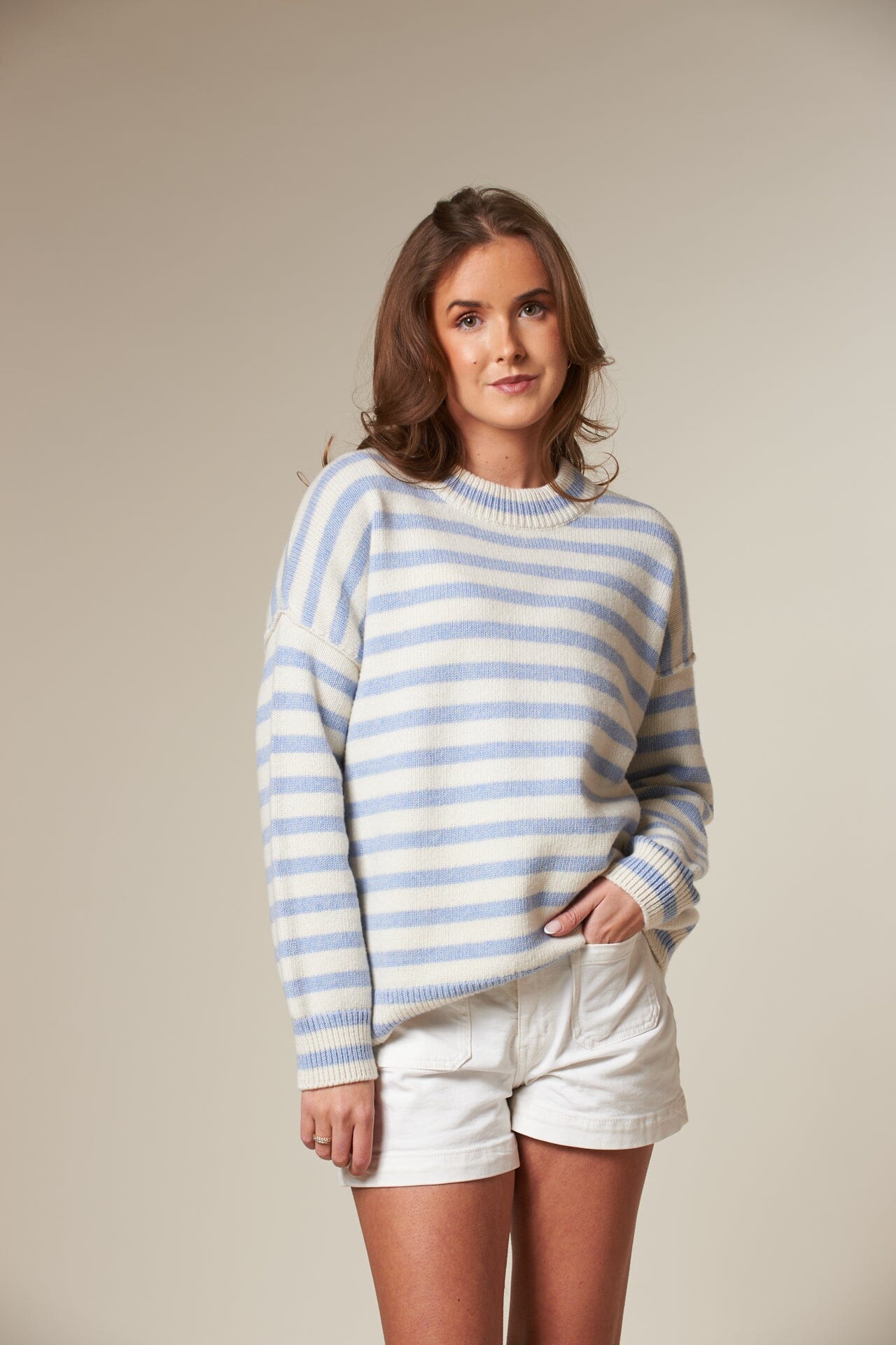 ArnieSays: KAYNE Stripe Offwhite/Lt Blue Genser