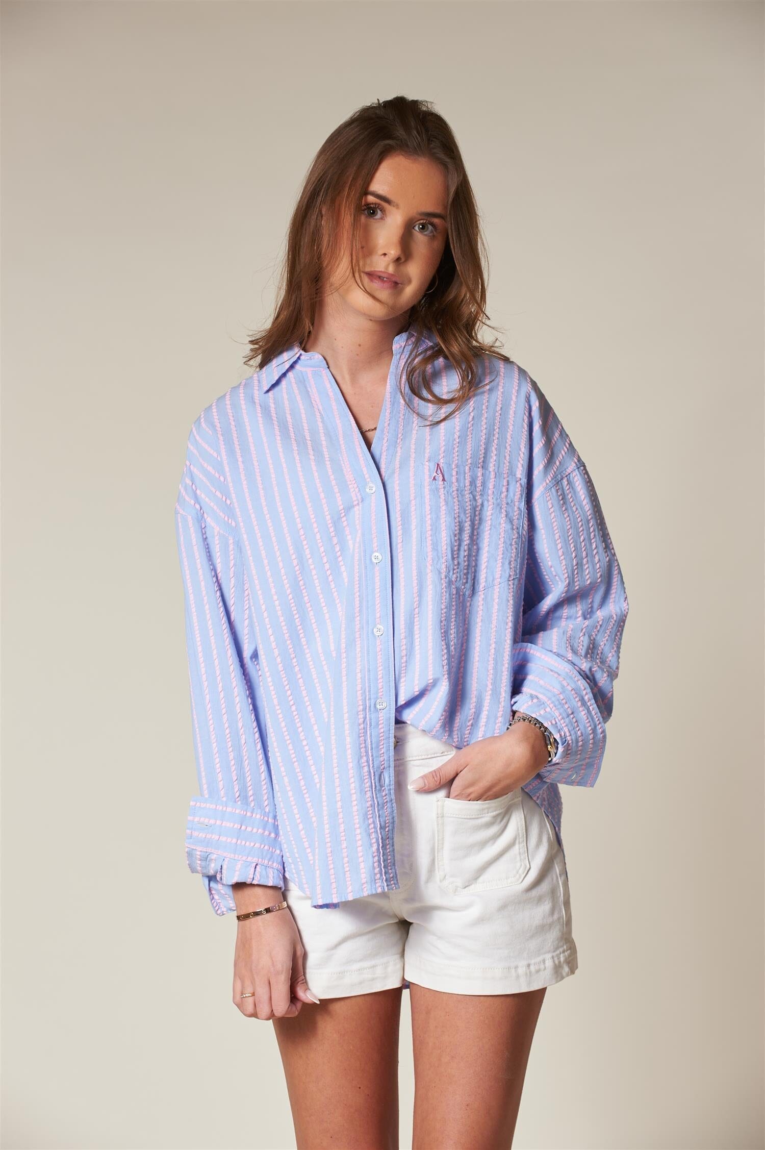 ArnieSays: VENICE Seersucker Butcher Stripe Blue/Pink Skjorte