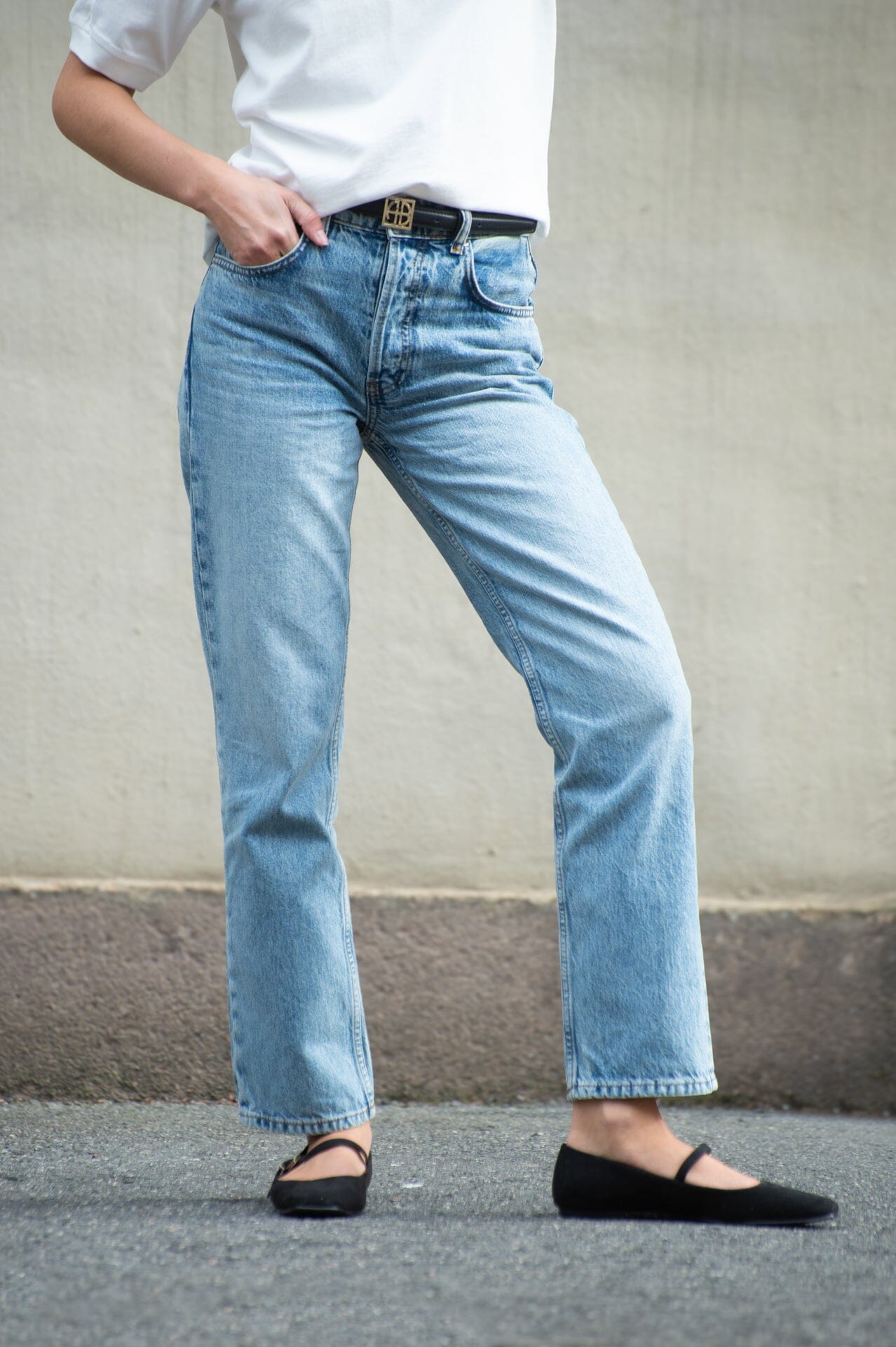 Anine Bing Benson Jean Washed Blue Bukse