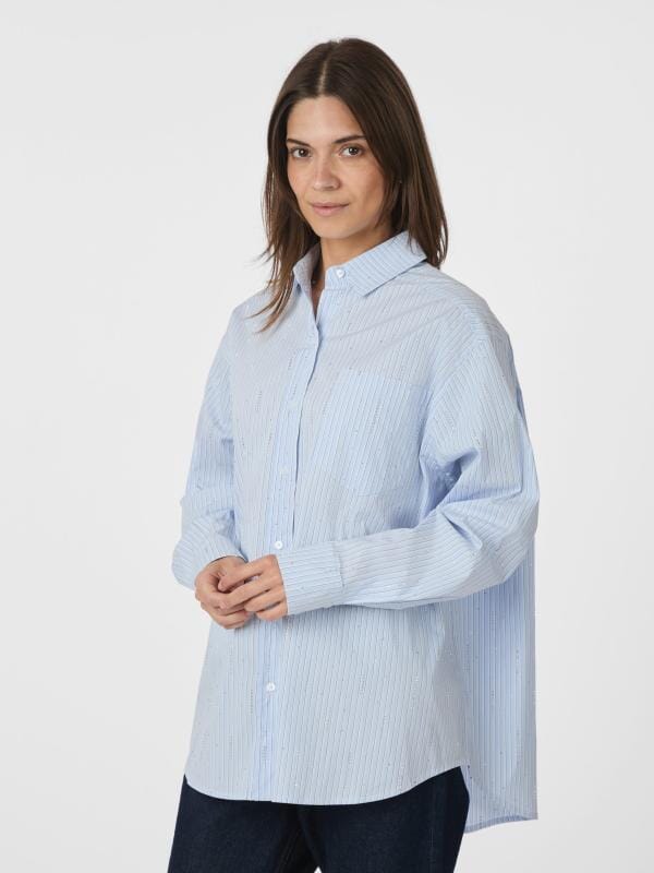 Neo Noir Dalma Pattern Stone Shirt Light blue stripe Skjorte