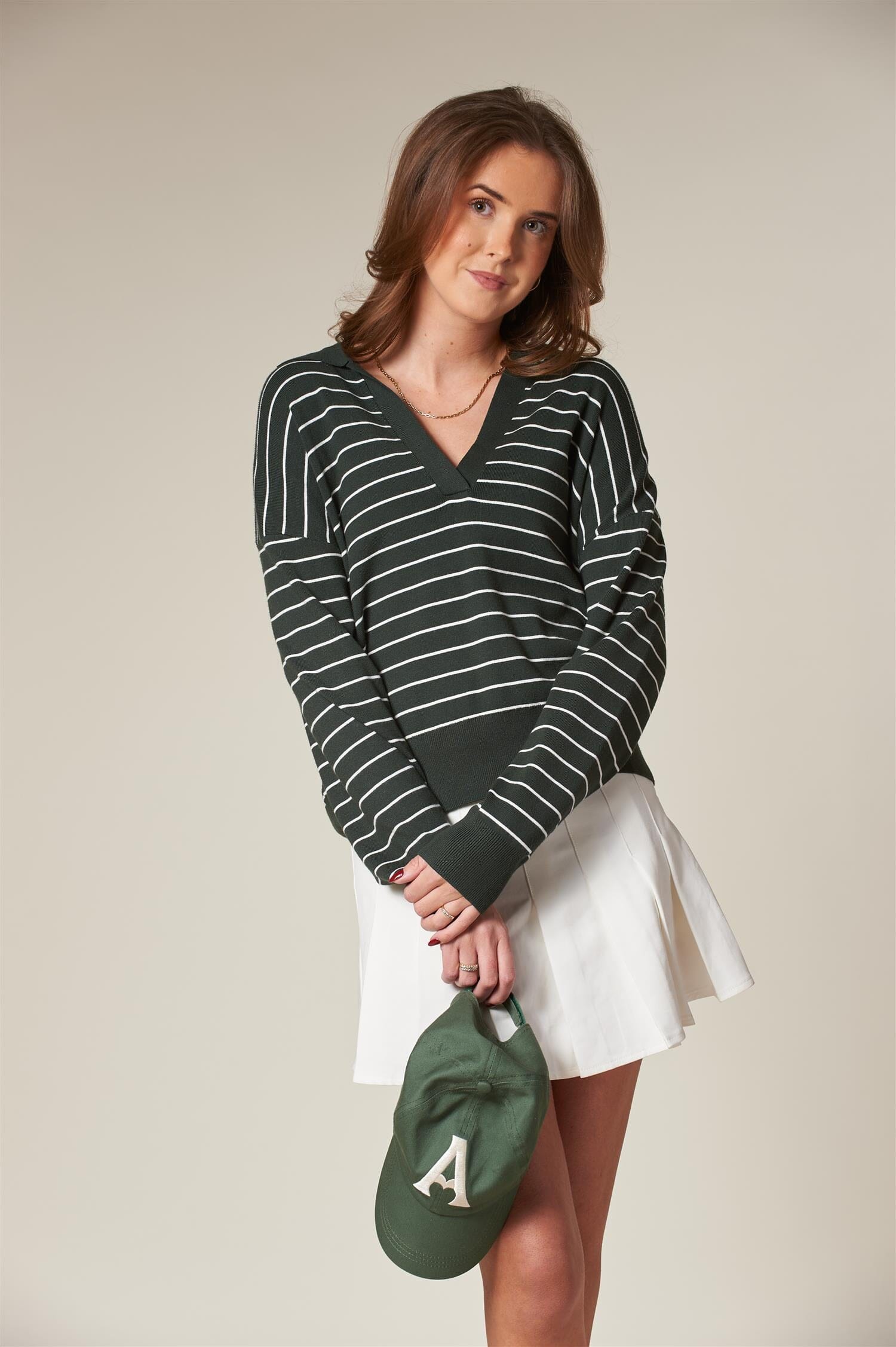 ArnieSays: LES Stripe Dk Green/Offwhite Genser