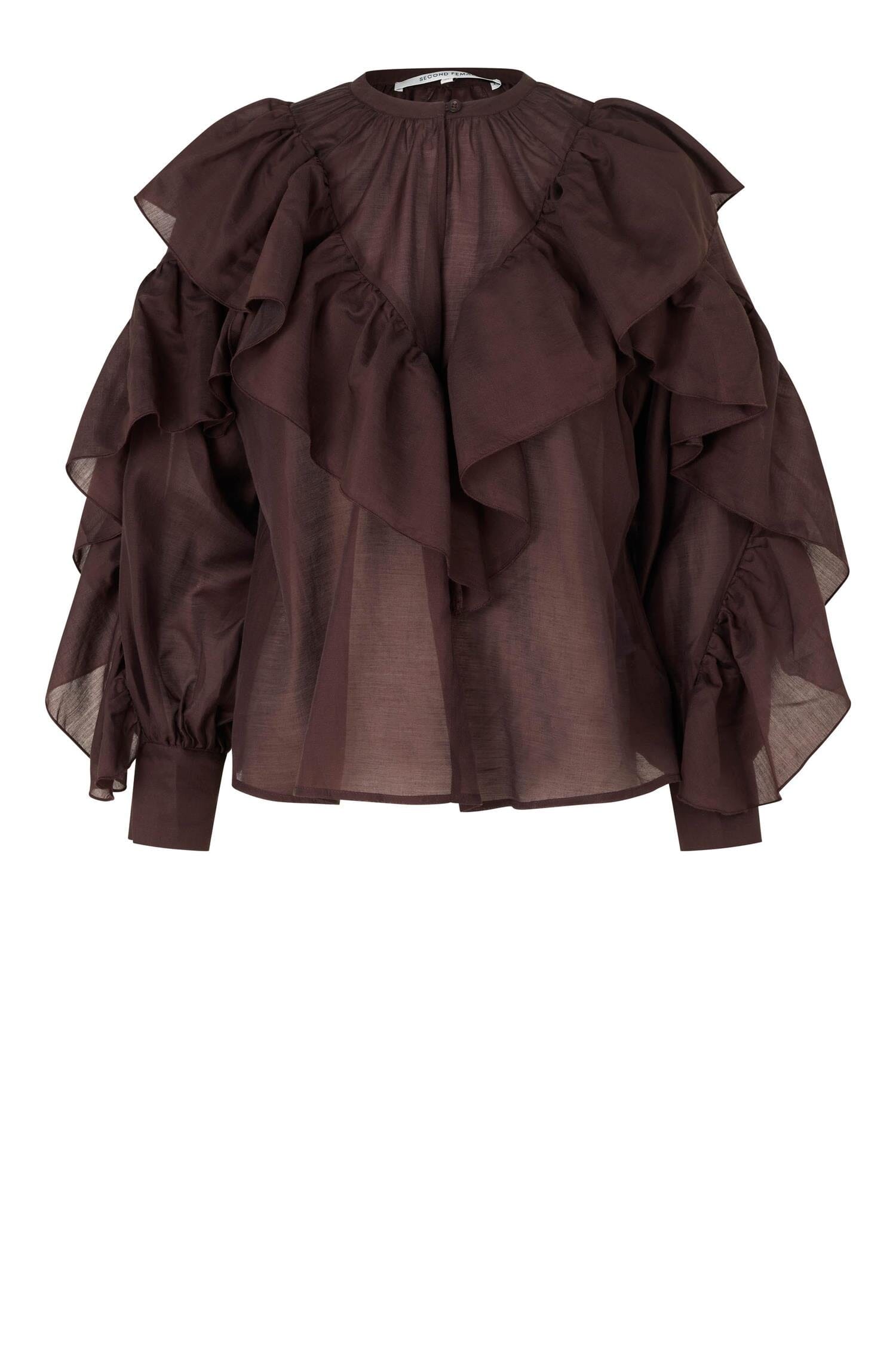 Second Female Fria Frill Blouse Chocolate Plum Bluse