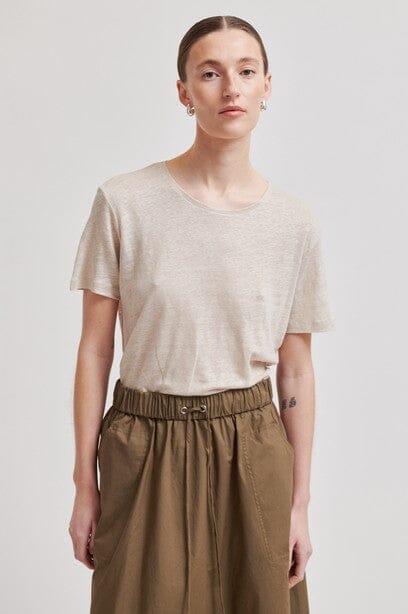 Second Female Peony O-Neck New Tee Plaza Taupe Topp
