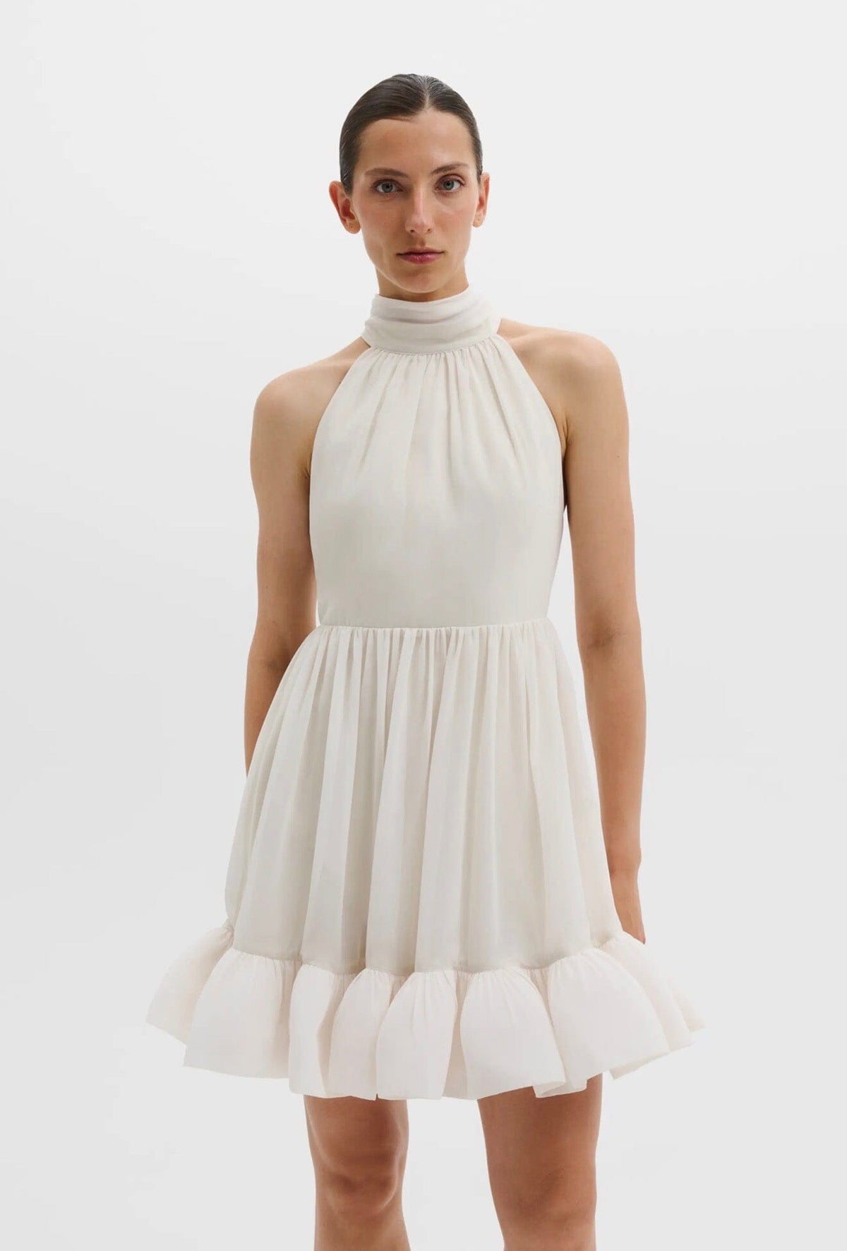 Malina Fern Halterneck Ruffled Mini Dress White Kjole