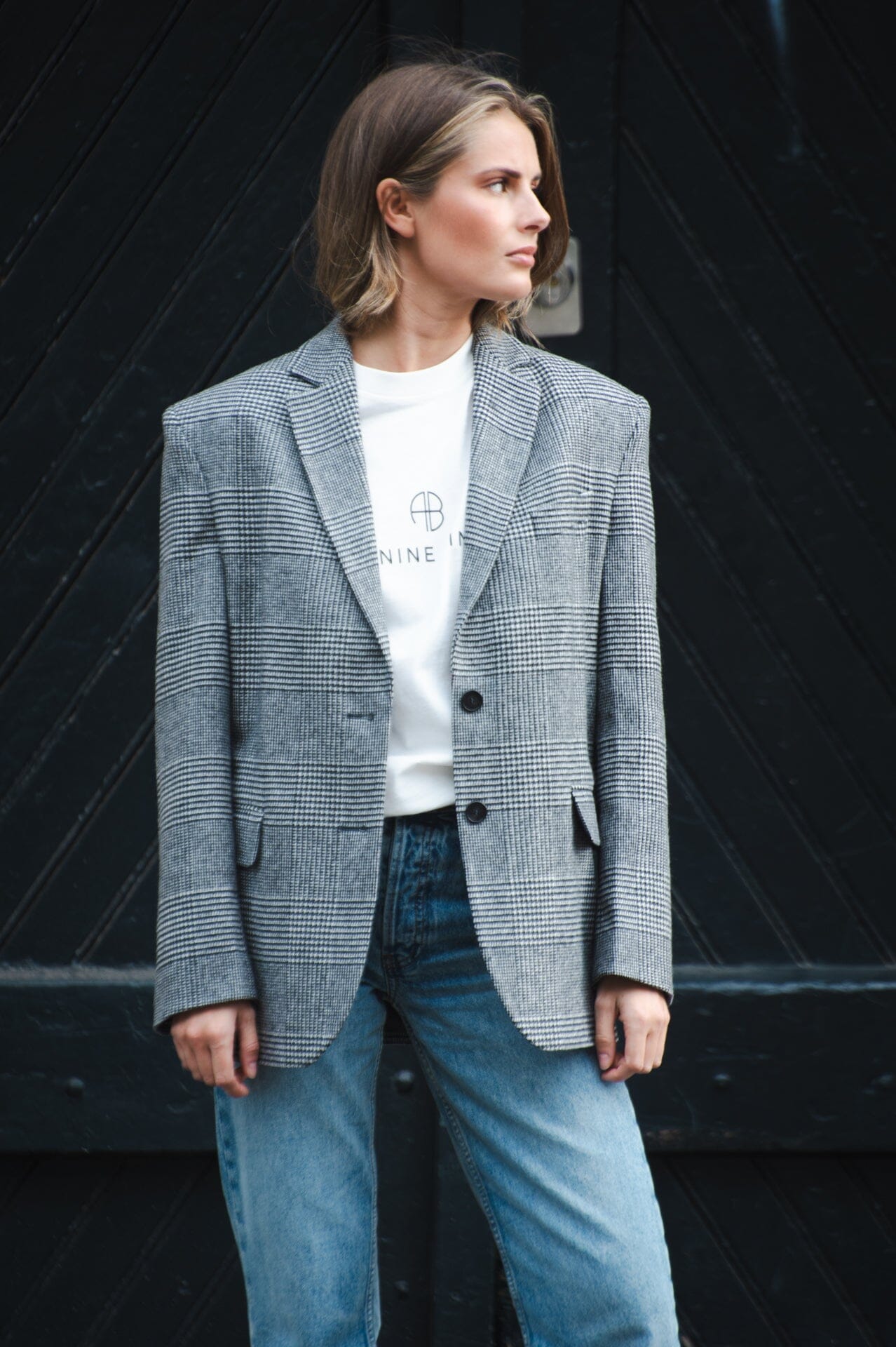 Quinn Blazer Black and Grey Plaid