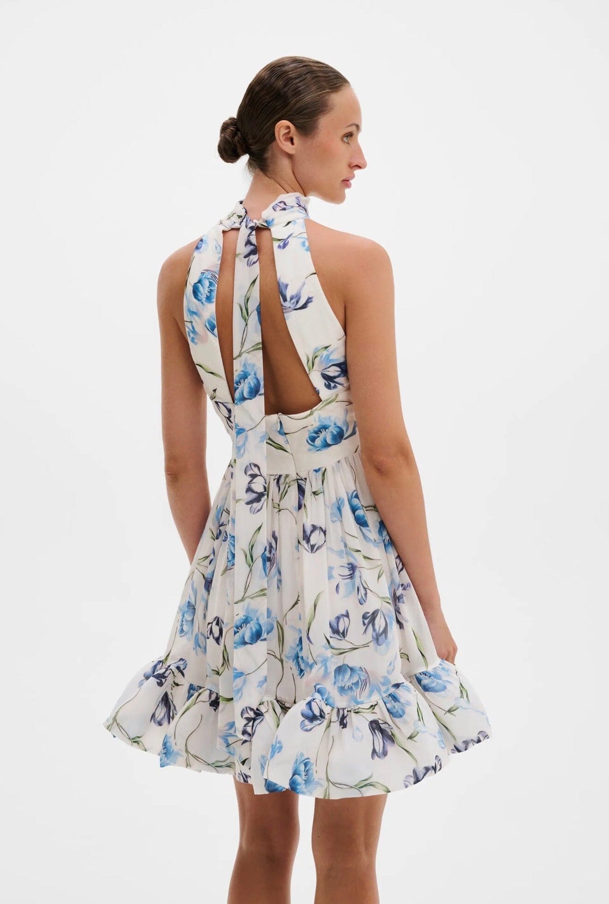 Malina Fern Halterneck Ruffled Mini Dress Tulip Blue Kjole
