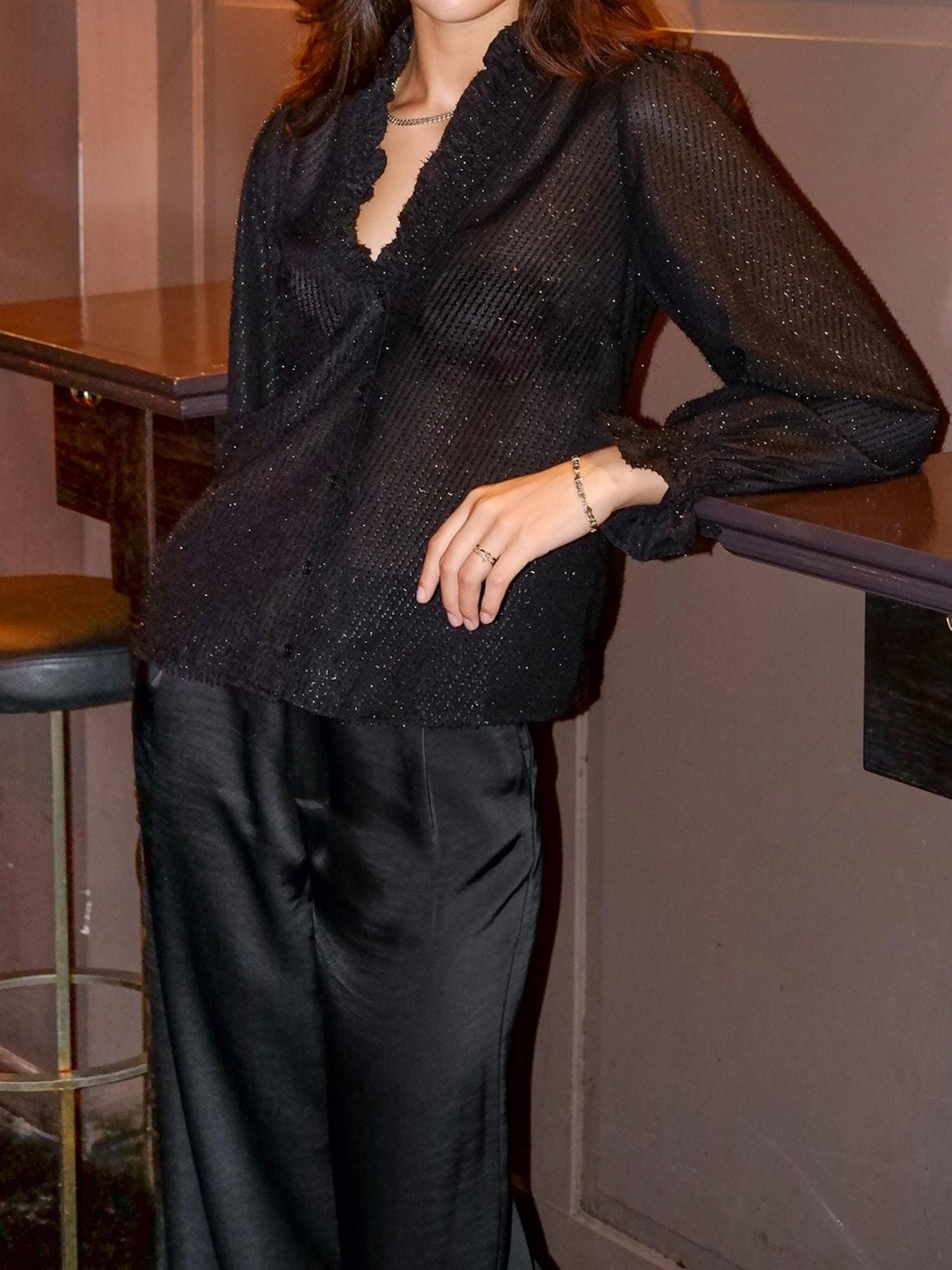 Neo Noir Brielle Glitter Blouse Black Bluse