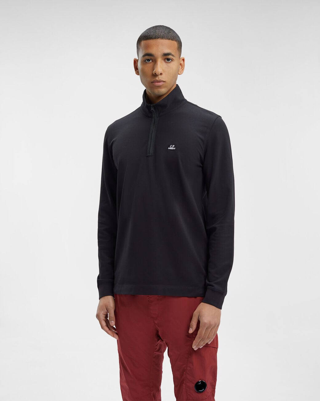 CP Company Stretch Piquet Regular Zipped Polo Shirt Black T-shirt