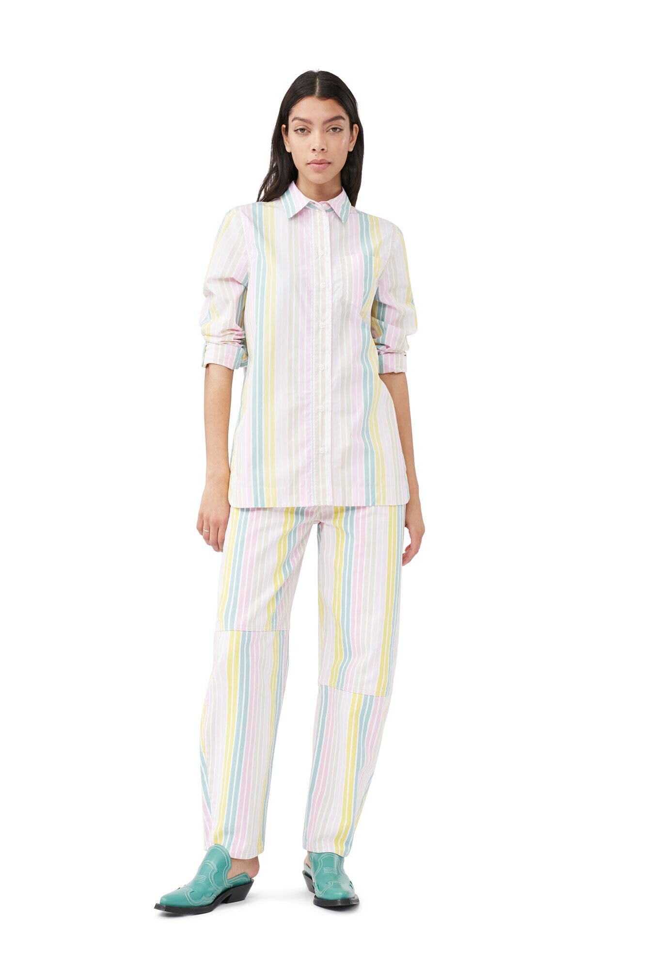 Ganni F7771 Stripe Cotton Shirt Multicolour Skjorte