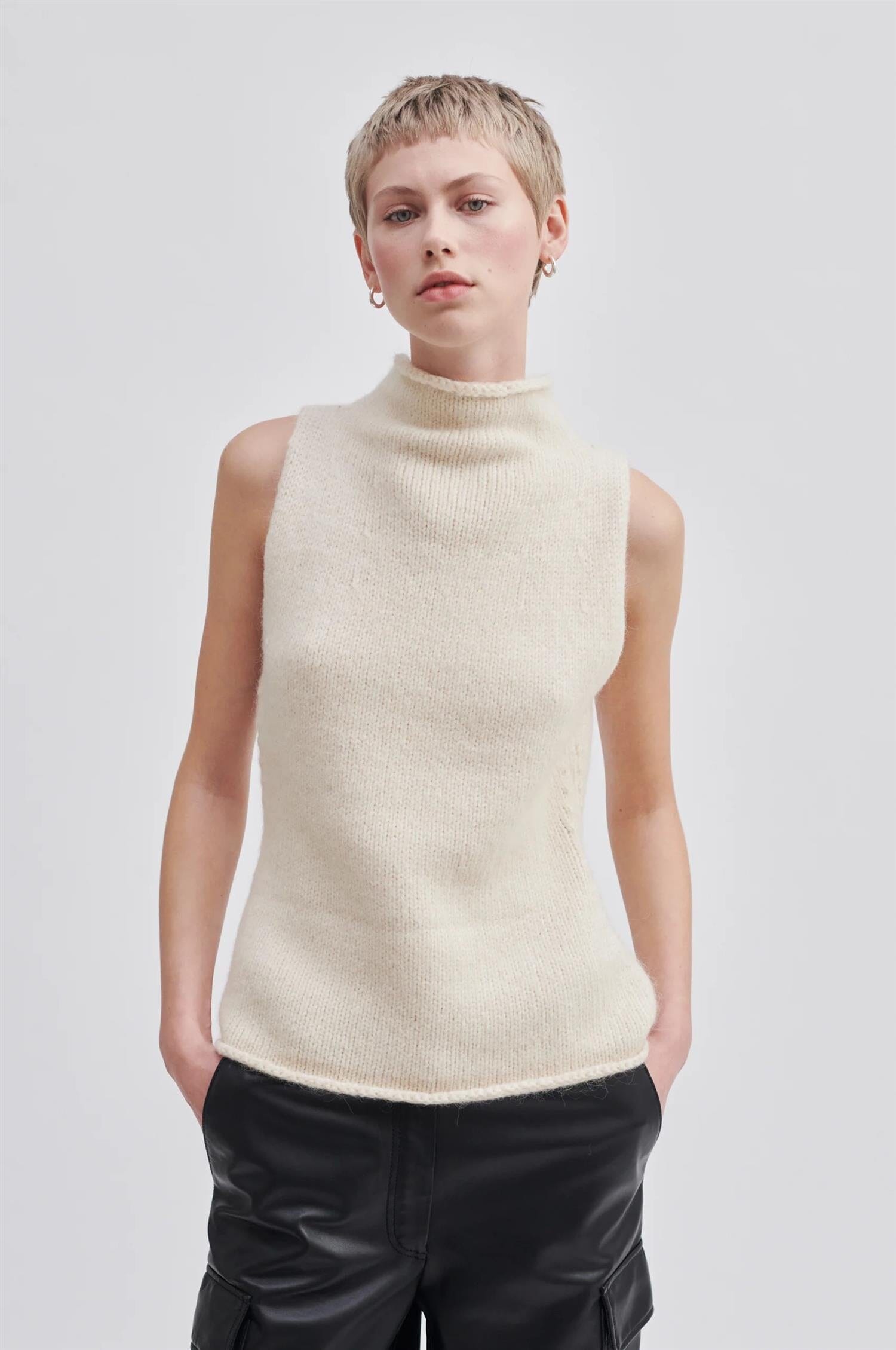 Second Female Rikke Knit Top Dark Chalk Genser