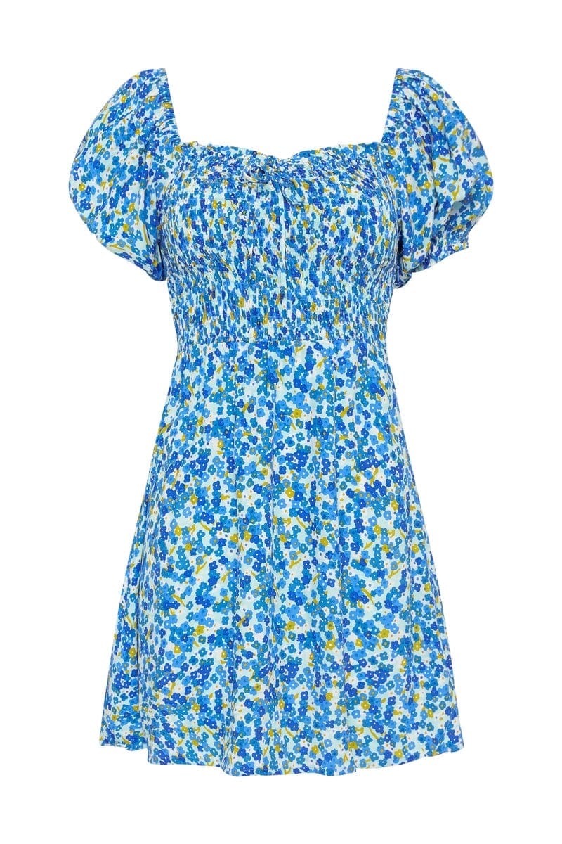 Faithfull The Brand Domenica Mini Dress Lou Floral Print - Blue Kjole