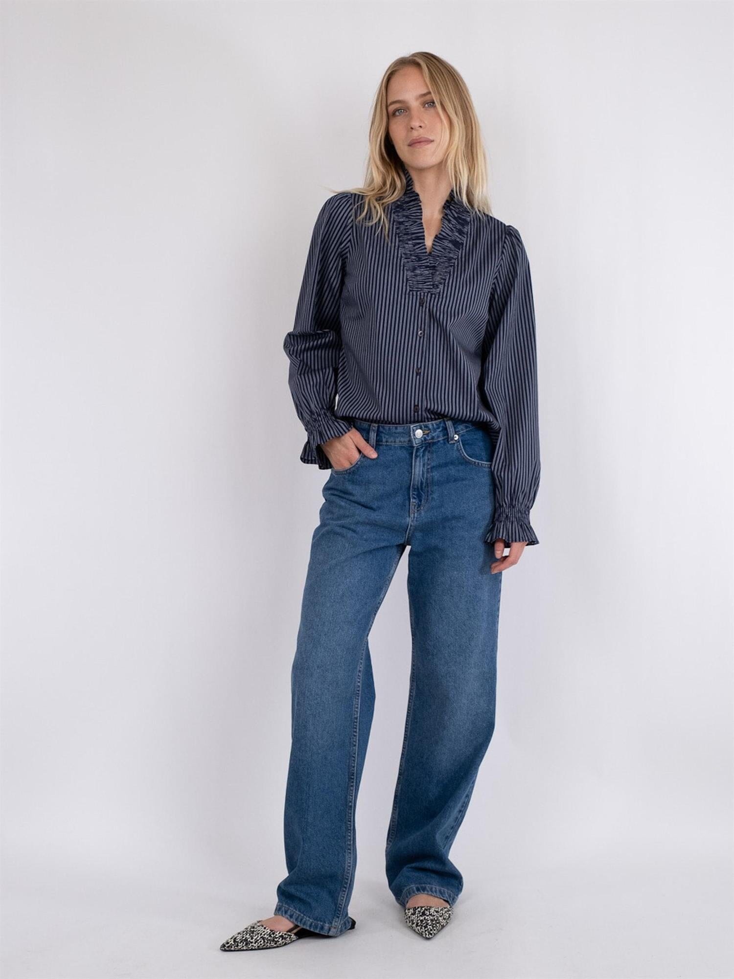 Neo Noir Brielle Multi Stripe Shirt Dark Navy Skjorte