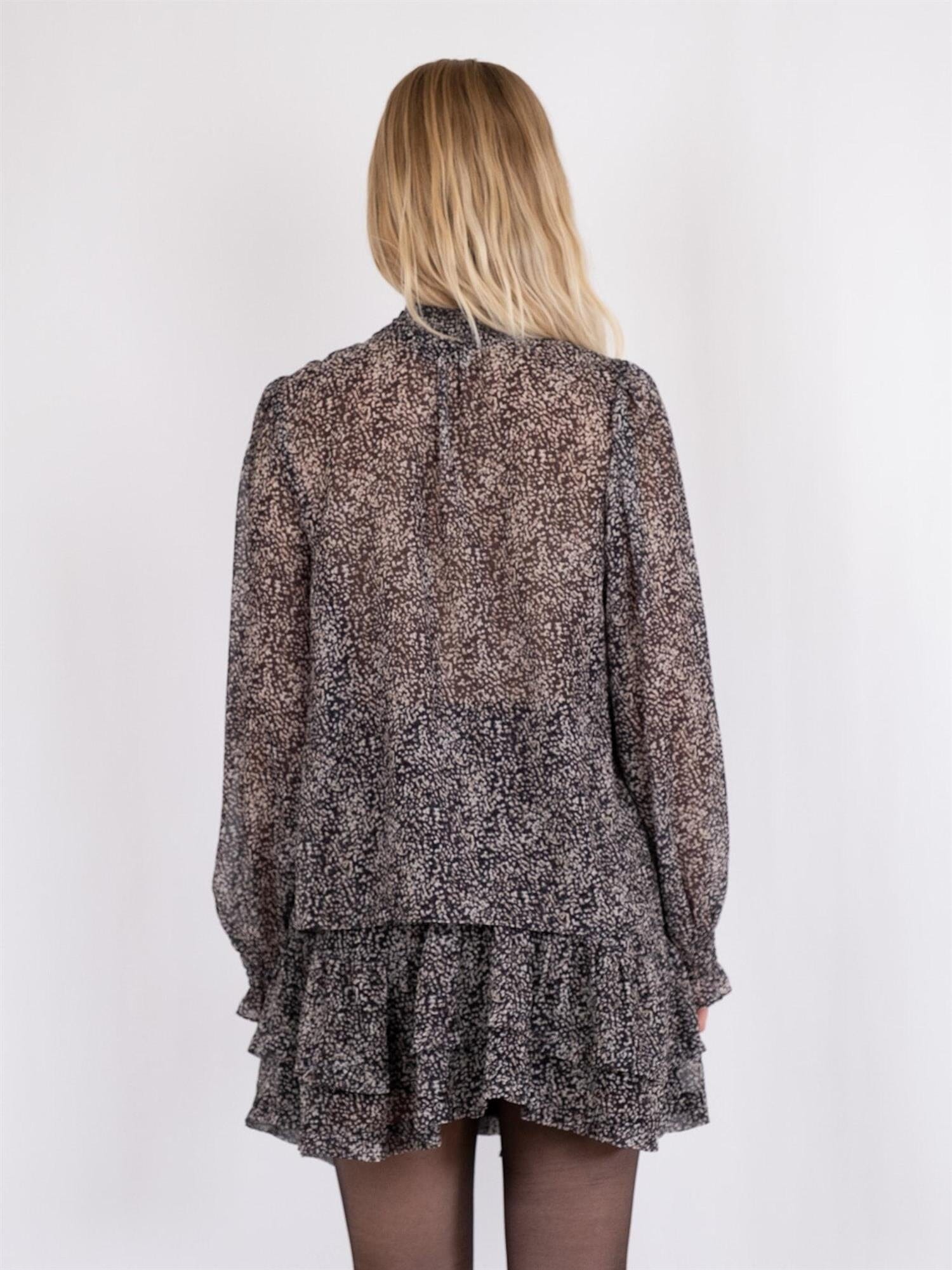 Neo Noir Leia Texture Dot Blouse Dark Sand Bluse